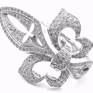 Authentic! Loree Rodkin 18k White Gold Diamond Fleur De Lis Ring Cert.